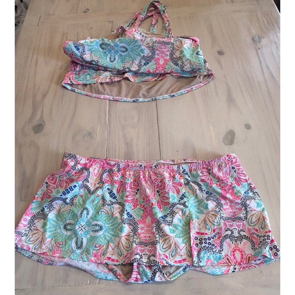 Cacique Swimdress Tankini Set Paisley Floral Pink Plus Size 18 Top 16 Bottom - Picture 11 of 13